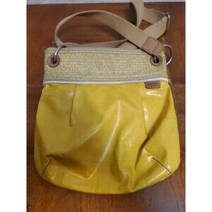 Fossil Womens Key-Per Vinyl Crossbody Bag Purse Yellow M Boho Fabric Strap Zip